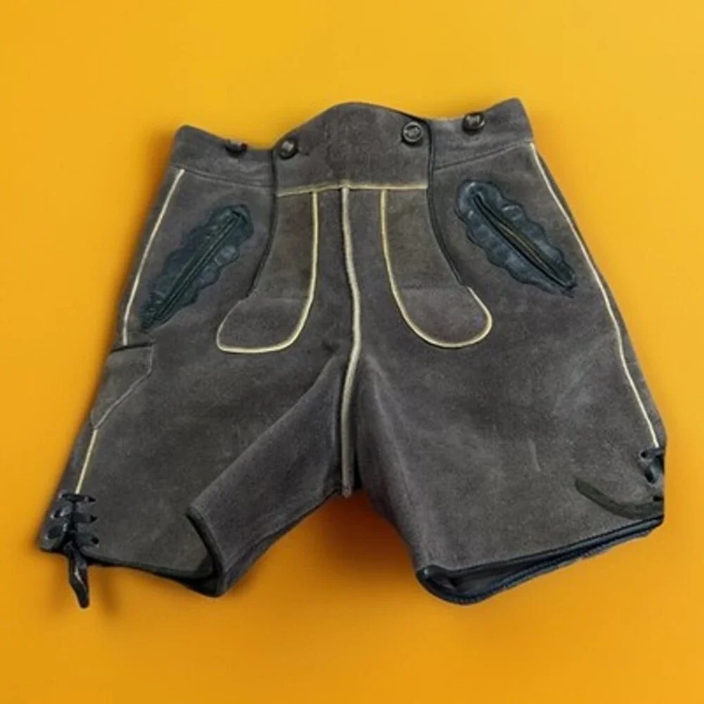 Vintage German Lederhosen Suede Leather Trachten Shorts Oktoberfest 22”W/4”L